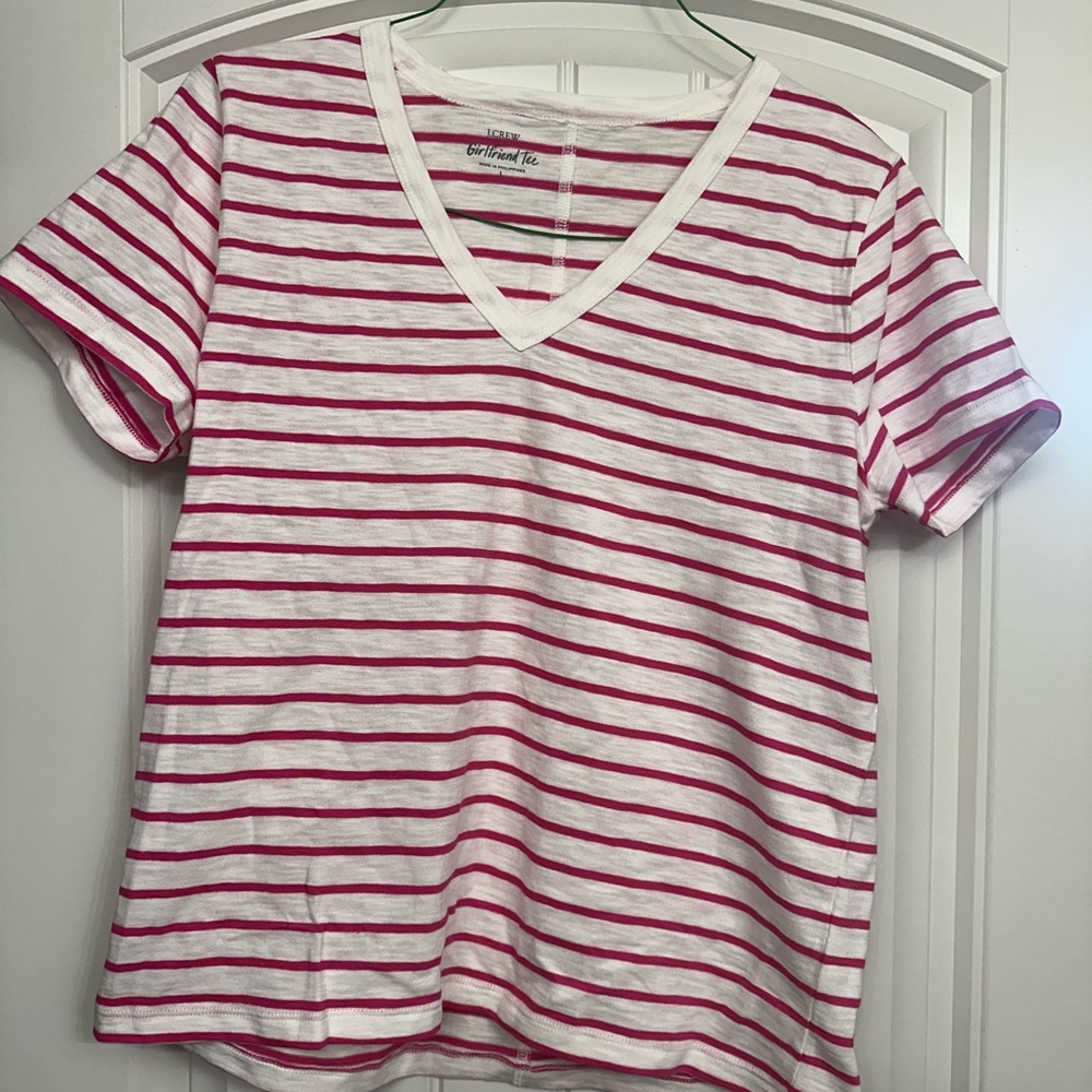 J. Crew Pink and White Striped Tee